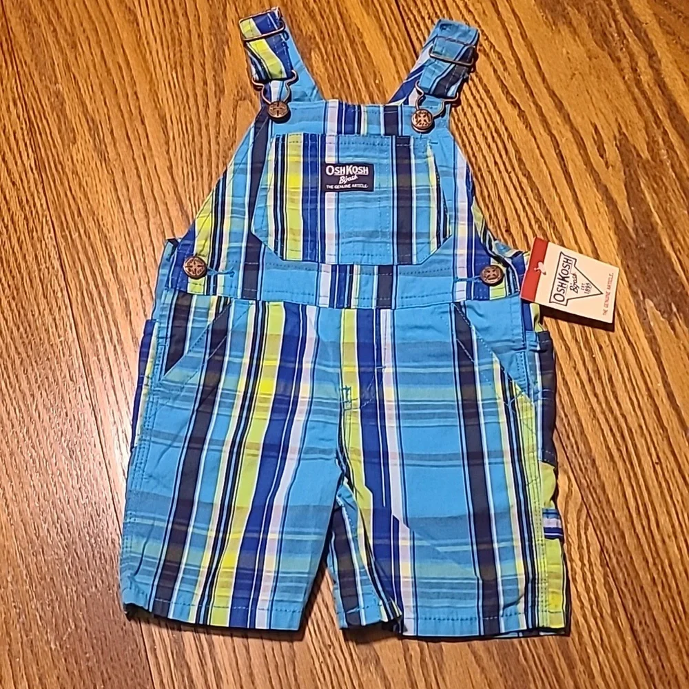 OshKosh B'gosh NWT Blue Plaid Kids Overalls - 12 Months